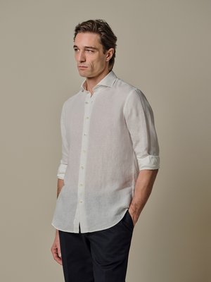 Unifarbenes Leinenhemd mit Haifischkragen, Slim Fit