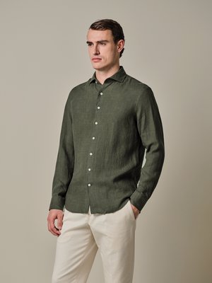 Unifarbenes Leinenhemd mit Haifischkragen, Slim Fit