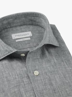 Unifarbenes Leinenhemd mit Haifischkragen, Slim Fit