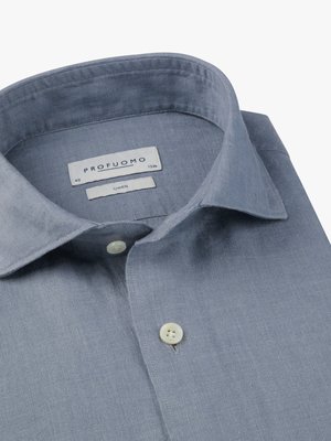 Unifarbenes Leinenhemd mit Haifischkragen, Slim Fit