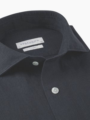 Unifarbenes Leinenhemd mit Haifischkragen, Slim Fit