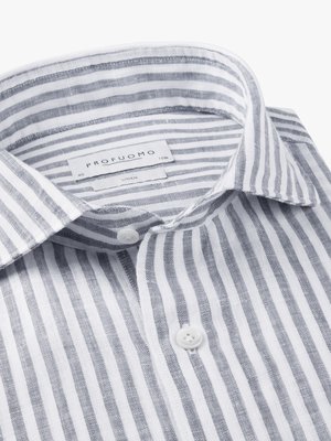 Leinenhemd mit Streifen und Haifischkragen, Slim Fit