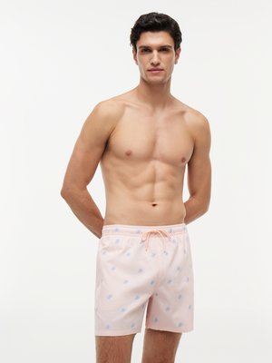 Badeshorts in Seersucker-Qualität mit Monogramm-Stickerei
