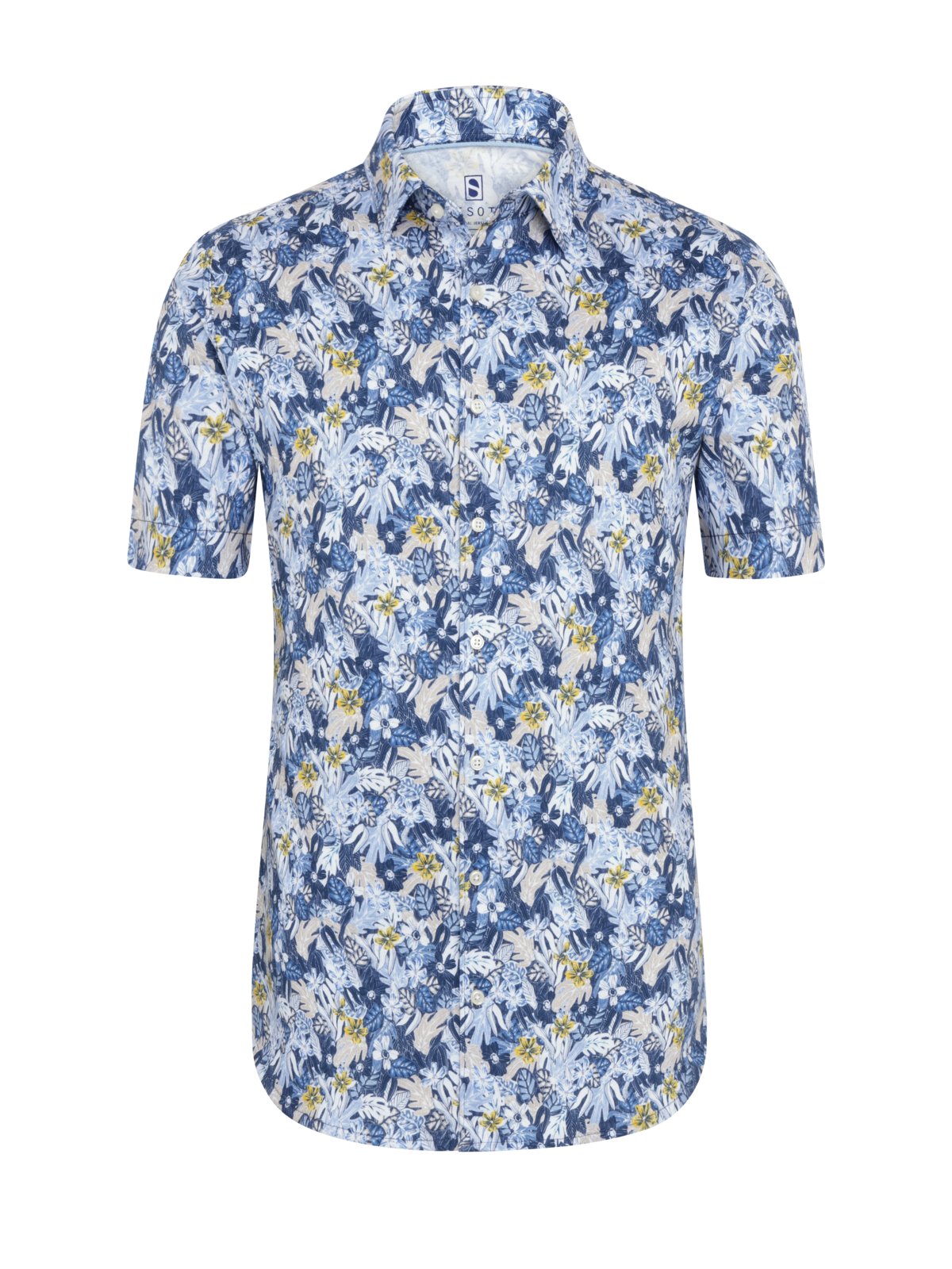 Desoto Jersey-Kurzarmhemd mit floralem Print und Kentkragen, Slim in L