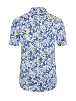Jersey-Kurzarmhemd mit floralem Print und Kentkragen, Slim