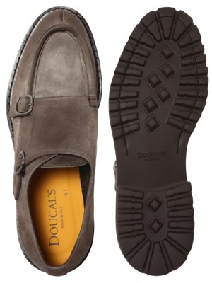 Doppelmonk-Schuhe aus Wildleder mit Blockabsatz und Profil