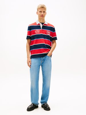 Kurzarm-Rugbyshirt aus Baumwolle mit Ringelmuster, Relaxed Fit