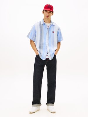 Strick-Kurzarmhemd mit strukturiertem Streifenmuster, Relaxed Fit