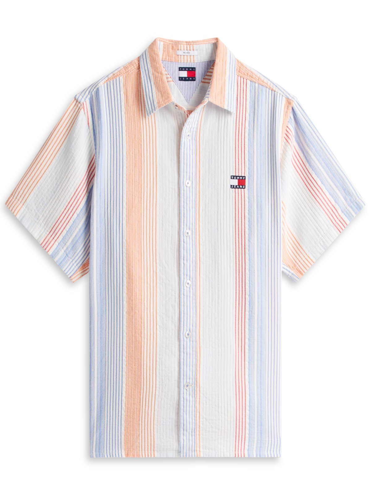 Tommy Jeans Strick-Kurzarmhemd mit strukturiertem Streifenmuster, Relaxed Fit in S