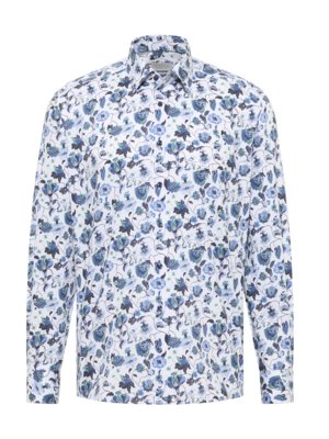 Bügelfreies Baumwollhemd mit floralem Print, Slim Fit