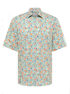 Kurzarmhemd aus Lyocell und Baumwolle mit Orangen-Print, Comfort Fit