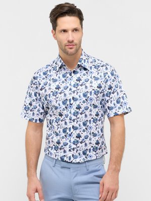 Bügelfreies Kurzarmhemd aus Baumwolle mit Blumenprint, Modern Fit