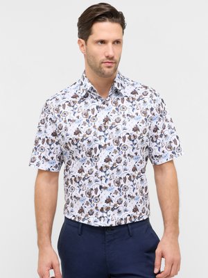 Bügelfreies Kurzarmhemd aus Baumwolle mit Blumenprint, Modern Fit