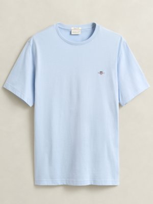 Unifarbenes T-Shirt mit Logo-Stickerei, Regular Fit