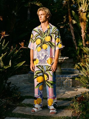 Leichte Hose mit Zitronen-Print und Dehnbund