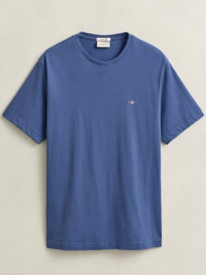 Unifarbenes T-Shirt mit Logo-Stickerei, Regular Fit