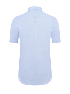 Unifarbenes Leinenkurzarmhemd mit Button Down-Kragen, Regular