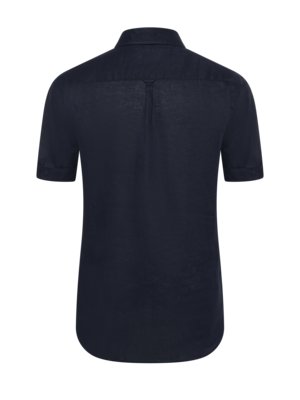 Unifarbenes Leinenkurzarmhemd mit Button Down-Kragen, Regular