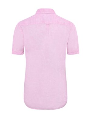 Unifarbenes Leinenkurzarmhemd mit Button Down-Kragen, Regular