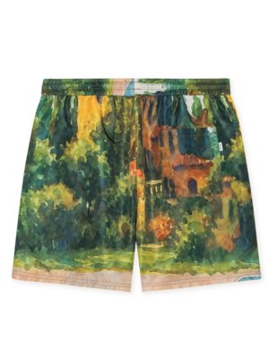 Legere Badeshorts mit Motiv-Print und Kordelzug
