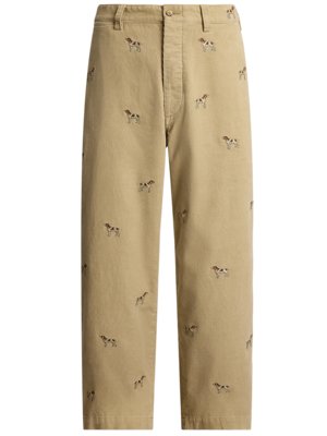 Cordhose mit Jagdhund-Stickereien, Loose Fit