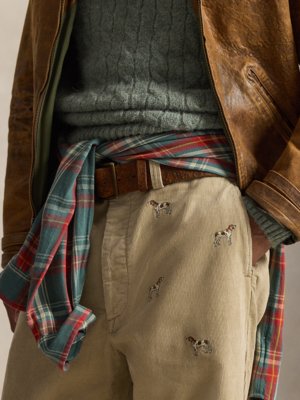 Cordhose mit Jagdhund-Stickereien, Loose Fit