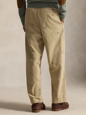 Cordhose mit Jagdhund-Stickereien, Loose Fit
