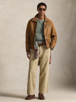 Cordhose mit Jagdhund-Stickereien, Loose Fit