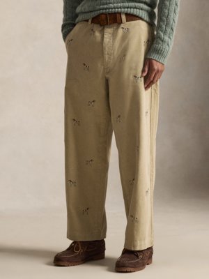 Cordhose mit Jagdhund-Stickereien, Loose Fit
