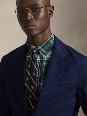 Ungefüttertes Seersucker-Sakko aus Baumwolle, Modern Fit