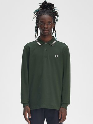 Langarm-Poloshirt aus Baumwoll-Piqué mit Lorbeerkranz-Stickerei