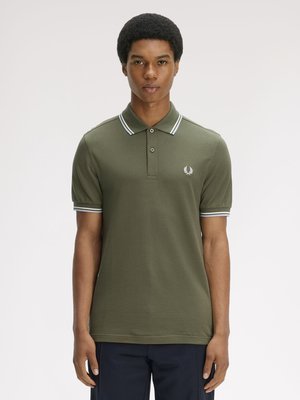 Piqué-Poloshirt mit Logo-Stickerei und Streifenakzenten