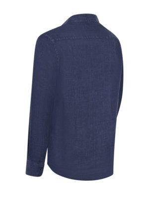Leinenhemd mit Stehkragen und Logo-Stickerei, Tailored Fit