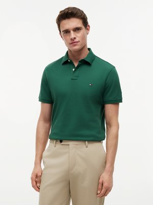 Unifarbenes Poloshirt 1985 und kleiner Flag-Stickerei, Regular Fit