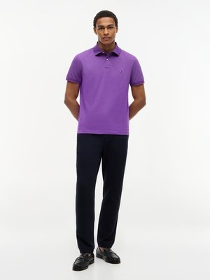 Unifarbenes Poloshirt 1985 und kleiner Flag-Stickerei, Regular Fit