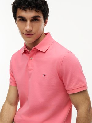 Unifarbenes Poloshirt 1985 und kleiner Flag-Stickerei, Regular Fit