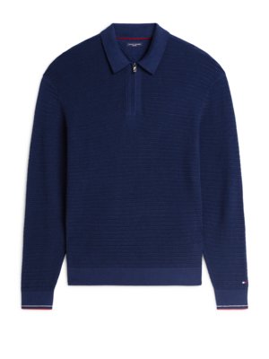 Langarm-Strick-Poloshirt mit Seide und Lyocell