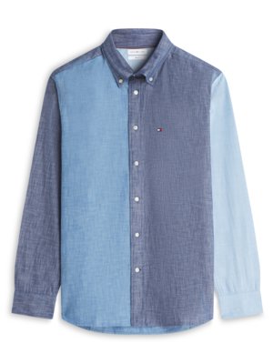 Chambray-Baumwollhemd mit Color-Blocking Muster, Classic Fit