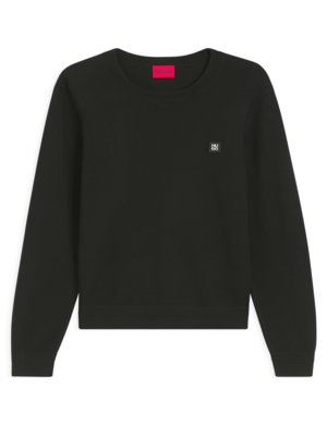 Strick-Pullover mit Reiskorn-Struktur und Label-Aufnäher