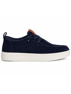 Mokassins aus Veloursleder mit Sneaker-Gummisohle und Label-Fähnchen