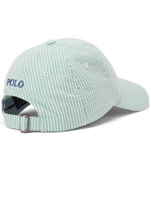 Seersucker Cap mit Stretch, Streifen und Logo-Stickerei