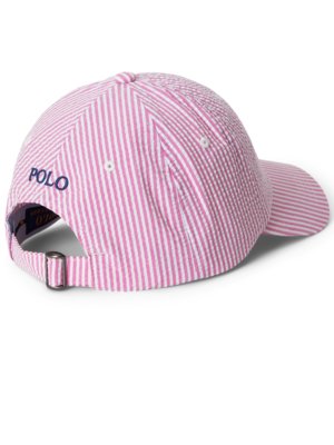 Seersucker Cap mit Stretch, Streifen und Logo-Stickerei