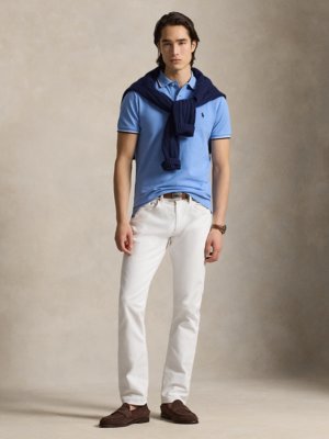 Piqué-Poloshirt mit Kontraststreifen und kleiner Pony-Stickerei, Custom Slim Fit
