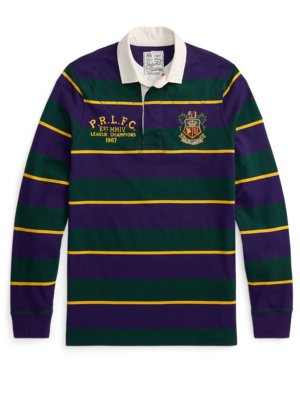 Rugbyshirt mit Ringelmuster und Stickereien, Classic Fit