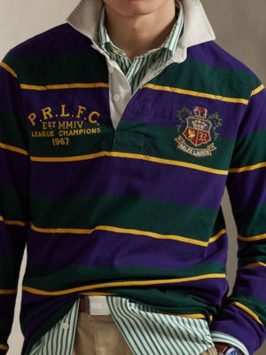Rugbyshirt mit Ringelmuster und Stickereien, Classic Fit