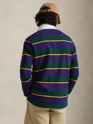 Rugbyshirt mit Ringelmuster und Stickereien, Classic Fit