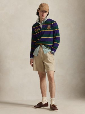 Rugbyshirt mit Ringelmuster und Stickereien, Classic Fit