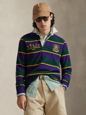 Rugbyshirt mit Ringelmuster und Stickereien, Classic Fit