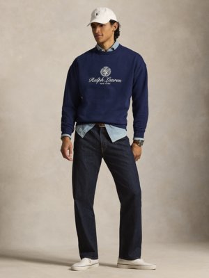 Softes Sweatshirt mit Wappen- und Label-Print, Relaxed Fit