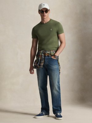 Leichtes T-Shirt mit Pony-Stickerei, Custon Slim Fit